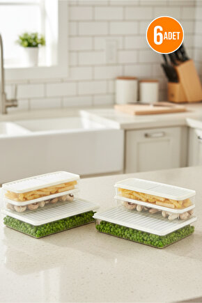 6lı Set Saklama Kabı Buzdolabı Dondurucu Difrize Uygun Düzenleyici Set 2x2400 ml 4x1200 ml
