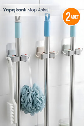 2 Adet Kendinden Yapışkanlı Banyo Mop Askısı Organizeri Fırça Sapı Düzenleyici