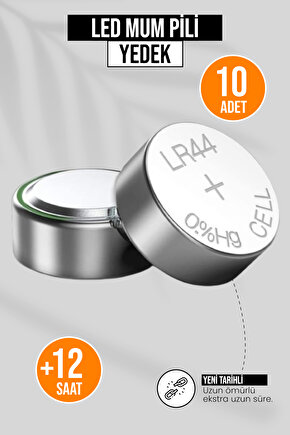 10 Adet - Yedek Pil | Pilli Ledli Mumlar Için +12 Saat Giden Yeni Ek Lr44 Düğme Ag13 Batarya