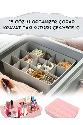 15 Bölmeli Çekmece İçi Makyaj Organizer - Takı Kravat Takı Vs.