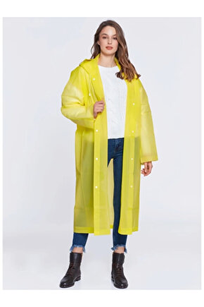 Eva Su Geçirmez Kaliteli Uzun Yağmurluk Unisex - Kadın Erkek Kapüşonlu Çıtçıtlı Standart Beden