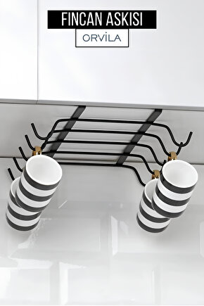 Raf Altı Asılabilir 10 Kancalı Fincan Ve Kupa Bardak Düzenleyici Askılığı - Siyah