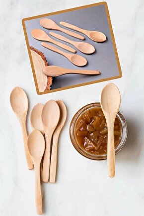 6 Adet Ahşap Mama Kaşığı - Reçel Bal Servis Çay Kaşık 13 Cm
