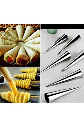6lı Çelik Huni Kalıbı Kurabiye Şekil Verici Kornet Ve Külah Kalıbı Dondurma Külahı