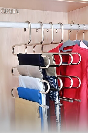 5 Bölmeli Metal Elbise Askısı - Giysi Pantalon Eşarp Fular Kıyafet Gardrop Düzenleyici Organizer