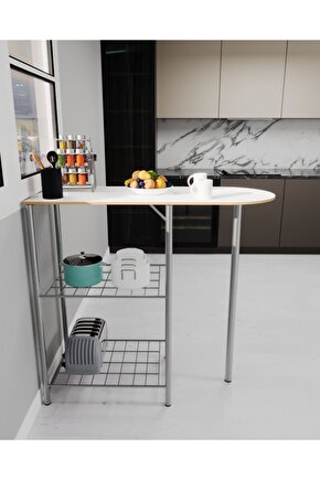 Mutfak Bar Masa 2 Kişilik Mutfak Masası Beyaz Mebran Kaplama 1298