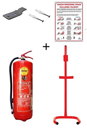 6kg Yangın Tüpü,yangın Tüpü Kullanım Talimatı, Askı Aparatı, Dübel Vida Ve C Tipi Sehpa 5li Se