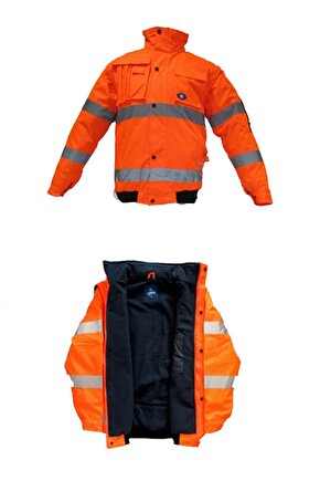 Bestguard Turuncu Işçi Parkası Yüksek Görünümlü Çok Kullanışlı Ceket Mont Kolları Çıkmalı Mont