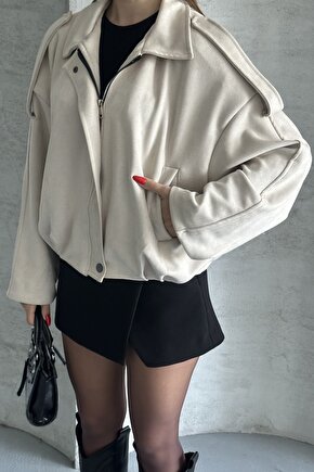 Kadın Oversize Süet Bomber Ceket - Yeni Sezon Deri Trend Ceket