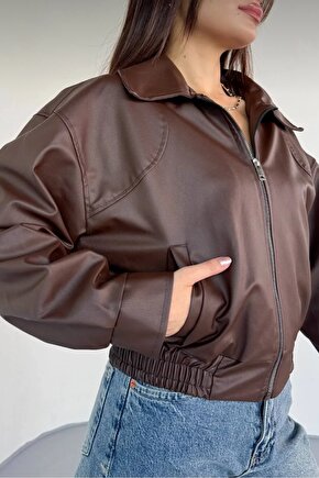 Yakalı Suni Deri Bomber Ceket