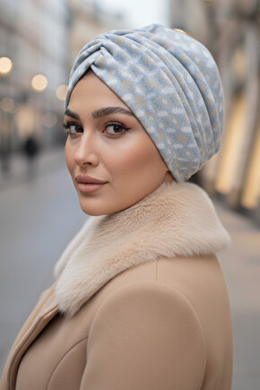 Bej Mavi Desenli Salaş Bone