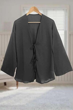 Füme Önü Bağlamalı Kimono Tunik  Likralı Yazlık Kumaş