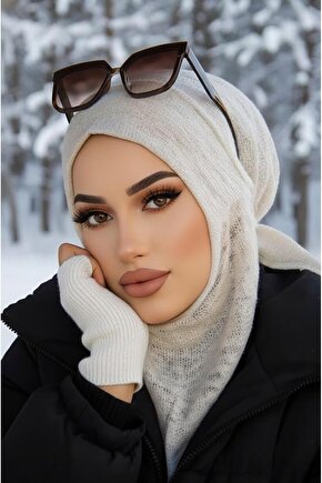 Beyaz Triko Kışlık Spor Bone Hijab