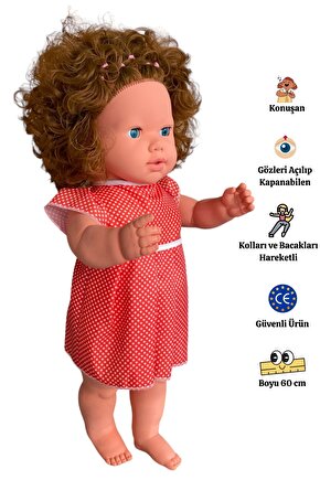 Büyük Boy Türkçe Konuşan Kahverengi Saçlı Et Bebek Oyuncak (60 CM)