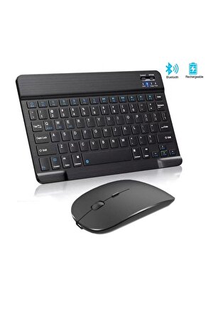 Tablet Telefon Uyumlu Taşınabilir Şarj Edilebilir Kablosuz Bluetooth Türkçe Q Klavye ve Mouse Seti