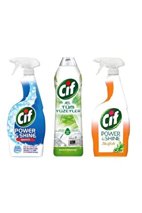 Cıf Sprey Power Mutfak 750ml + Cıf Sprey Power Shıne Banyo 750 Ml + Cıf Jel Yüzey Temizleyici 750ml