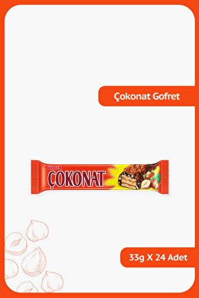 ÇOKONAT -Sütlü Çikolata ve Fındık Parçacığı Kaplamalı Fındıklı Kremalı Gofret- 33 gram- 24 Adet