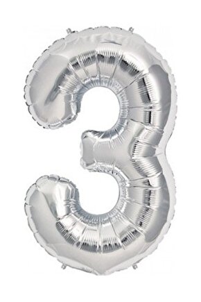 14 SÜS Gümüş Folyo Balon 3 Rakamı 100 Cm