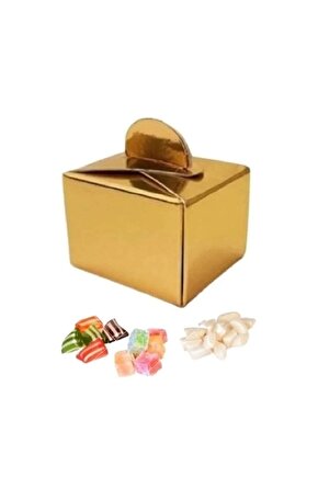 Sarı Gold Lokum Kutusu 50li Parti Yeni Doğan Odası Dağıtmalık Lokumluk Şeker Karton Kutu
