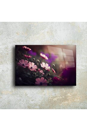 Romantik Çiçek Temalı Cam Tablo