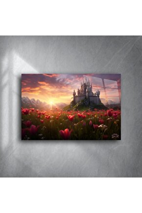 Masalsı Şato ve Lale Tarlası Cam Tablo