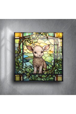 El Yapımı Vitray Stil Kuzu Duvar Sanatı