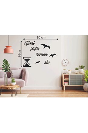 60*80 Cm Güzel Şeyler Zaman Alır Ahşap Duvar Yazısı