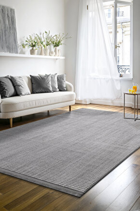 Yalın Microfiber Bukle Dokuma Halı Antre Hol Kesme Halı Yolluk 5771 Gri