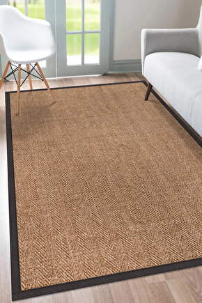 0503-Antrasit Kumaş Bordür Sisal Halı Kilim Hav Toz Vermez Kolay Temizlenen Hasır Kilim