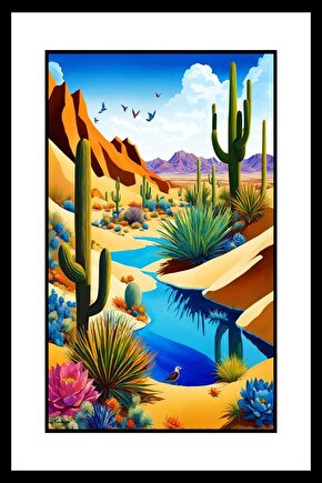 Kaktüslü Nehir Digital Art ( ÇERÇEVESİZ - ÇERÇEVE YOKTUR ) ( ULTRA HD ) FOLYO AFİŞ - POSTER