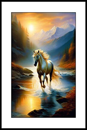 Koşan Beyaz At Digital Art ( ÇERÇEVESİZ - ÇERÇEVE YOKTUR ) ( ULTRA HD ) FOLYO AFİŞ - POSTER