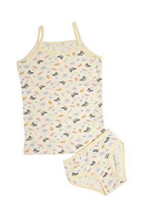 3406x6 Kız Çocuk 6lı Karışık Desen İp Askılı Atlet Külot Takım-Renkli