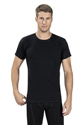 Erkek Siyah Sıfır Yaka Pamuklu Yarım Kollu Fanila