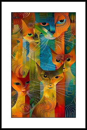 Kedi ve Yavruları Digital Art ( ÇERÇEVESİZ - ÇERÇEVE YOKTUR ) ( ULTRA HD ) FOLYO AFİŞ - POSTER