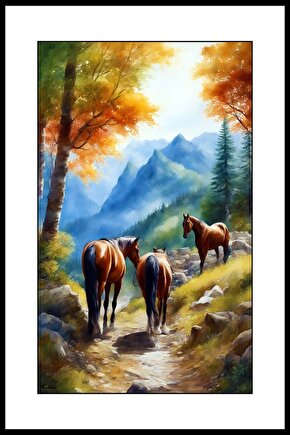 Patikada Atlar Digital Art ( ÇERÇEVESİZ - ÇERÇEVE YOKTUR ) ( ULTRA HD ) FOLYO AFİŞ - POSTER