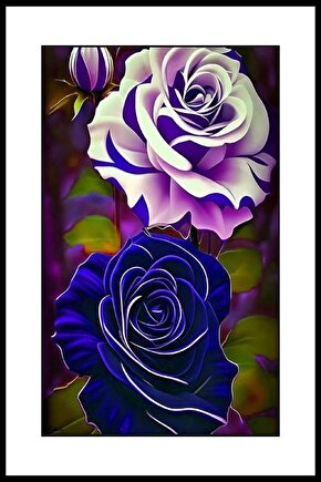 Mavi Beyaz Çiçekler Digital Art ( ÇERÇEVESİZ - ÇERÇEVE YOKTUR ) ( ULTRA HD ) FOLYO AFİŞ - POSTER