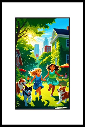 Kızlar ve Köpekler Digital Art ( ÇERÇEVESİZ - ÇERÇEVE YOKTUR ) ( ULTRA HD ) FOLYO AFİŞ - POSTER