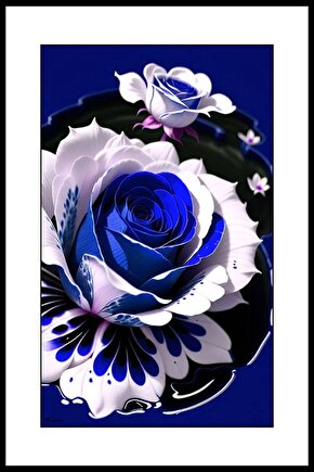 Mavi Beyaz Gül Digital Art ( ÇERÇEVESİZ - ÇERÇEVE YOKTUR ) ( ULTRA HD ) FOLYO AFİŞ - POSTER