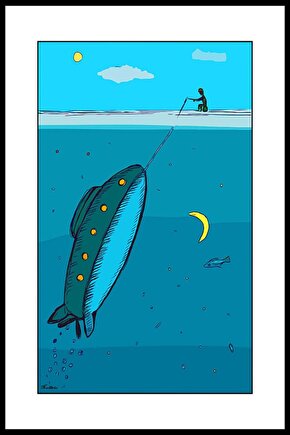 Balık Tutan Adam Digital Art ( ÇERÇEVESİZ - ÇERÇEVE YOKTUR ) ( ULTRA HD ) FOLYO AFİŞ - POSTER