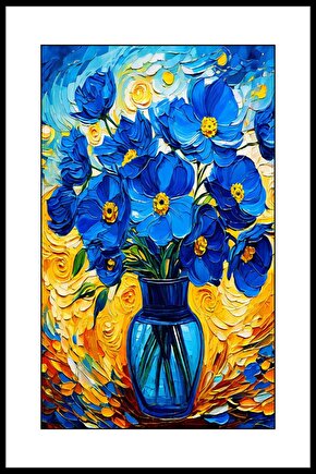 Mavi Çiçekli Vazo Digital Art ( ÇERÇEVESİZ - ÇERÇEVE YOKTUR ) ( ULTRA HD ) FOLYO AFİŞ - POSTER
