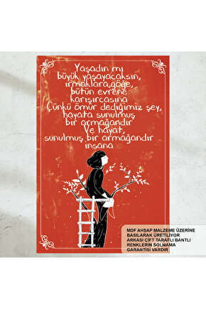 yaşadıklarımdan öğrendiğim bir şey var motivasyon duvar yazıları ev dekor tablo retro ahşap poster