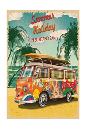 Yaz Tatili Ve Vosvos Retro Vintage Ahşap Poster