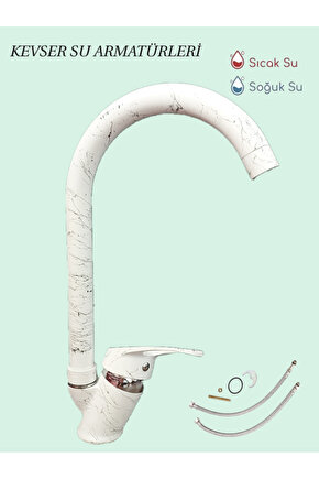 Kuğ Beyaz Siyah Mutfak&Lavabo Batarya Uzun Boru