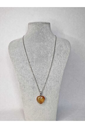 Doğal Akik Taşı Kalpli Çelik Kolye