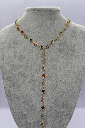 Kalpli & Kelebekli Altın Renkli Y Kolye