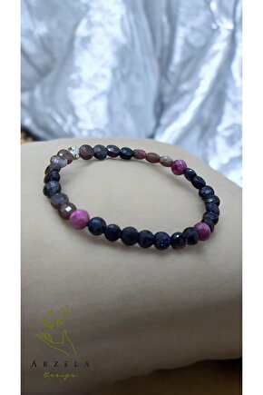 Doğal Taş RODONİT YILDIZ TAŞI VE YAKUT BİLEKLİK 4mm Yakut 6mm