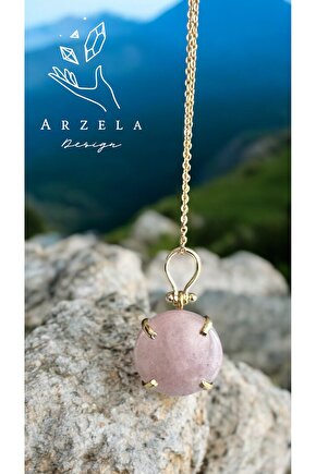 Doğal Taş PEMBE KUVARS  KRİSTAL KOLYE ASK TAŞI