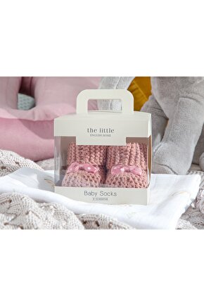 Soft Triko Fiyonklu Bebe Çorap 6-12 Ay Gül Kurusu