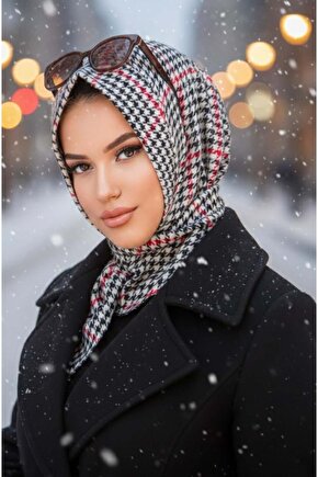 Kırmızı Kazayağı Kaşe Kışlık Hazır Eşarp