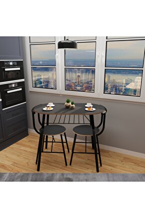 Mutfak Masa Sandalye Takımı 2 Kişilik Masa Sandalye Seti Füme 1101